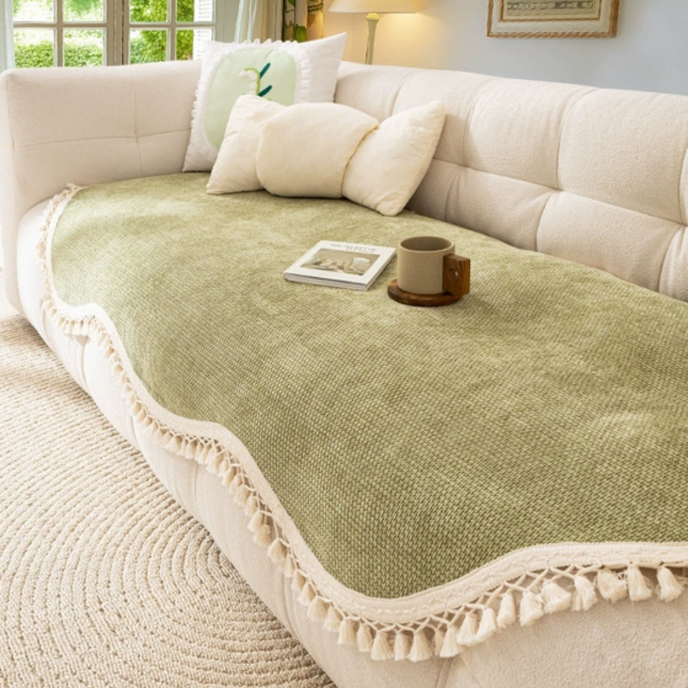 Junips | Luxury Chenille Woven Texture Tassel Sofa Cover