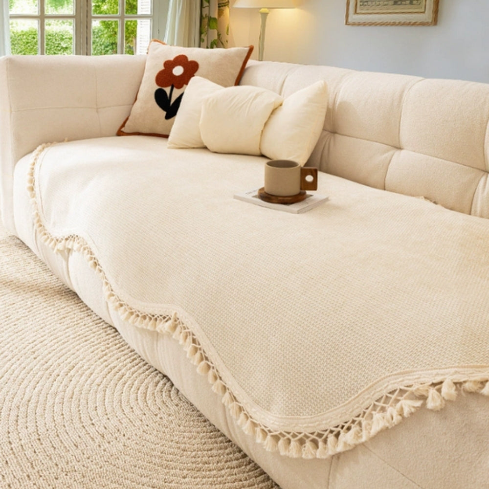 Junips | Luxury Chenille Woven Texture Tassel Sofa Cover