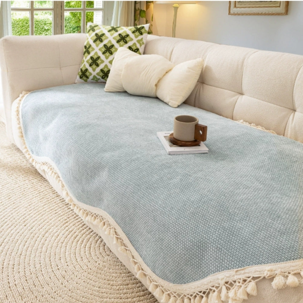 Junips | Luxury Chenille Woven Texture Tassel Sofa Cover