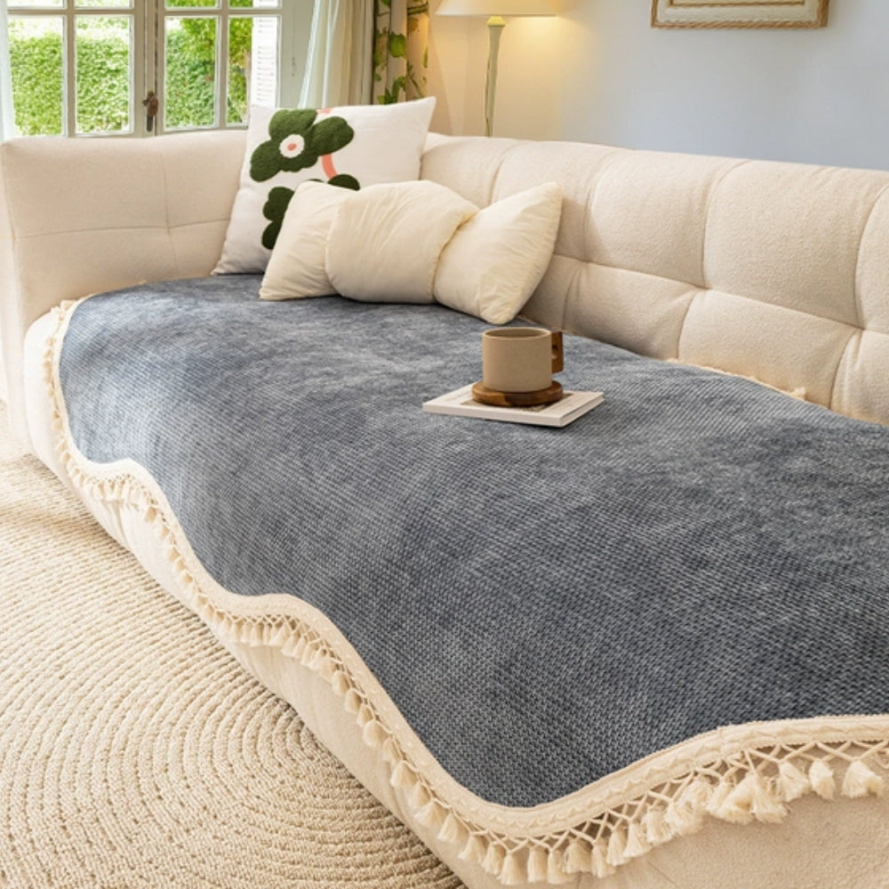 Junips | Luxury Chenille Woven Texture Tassel Sofa Cover