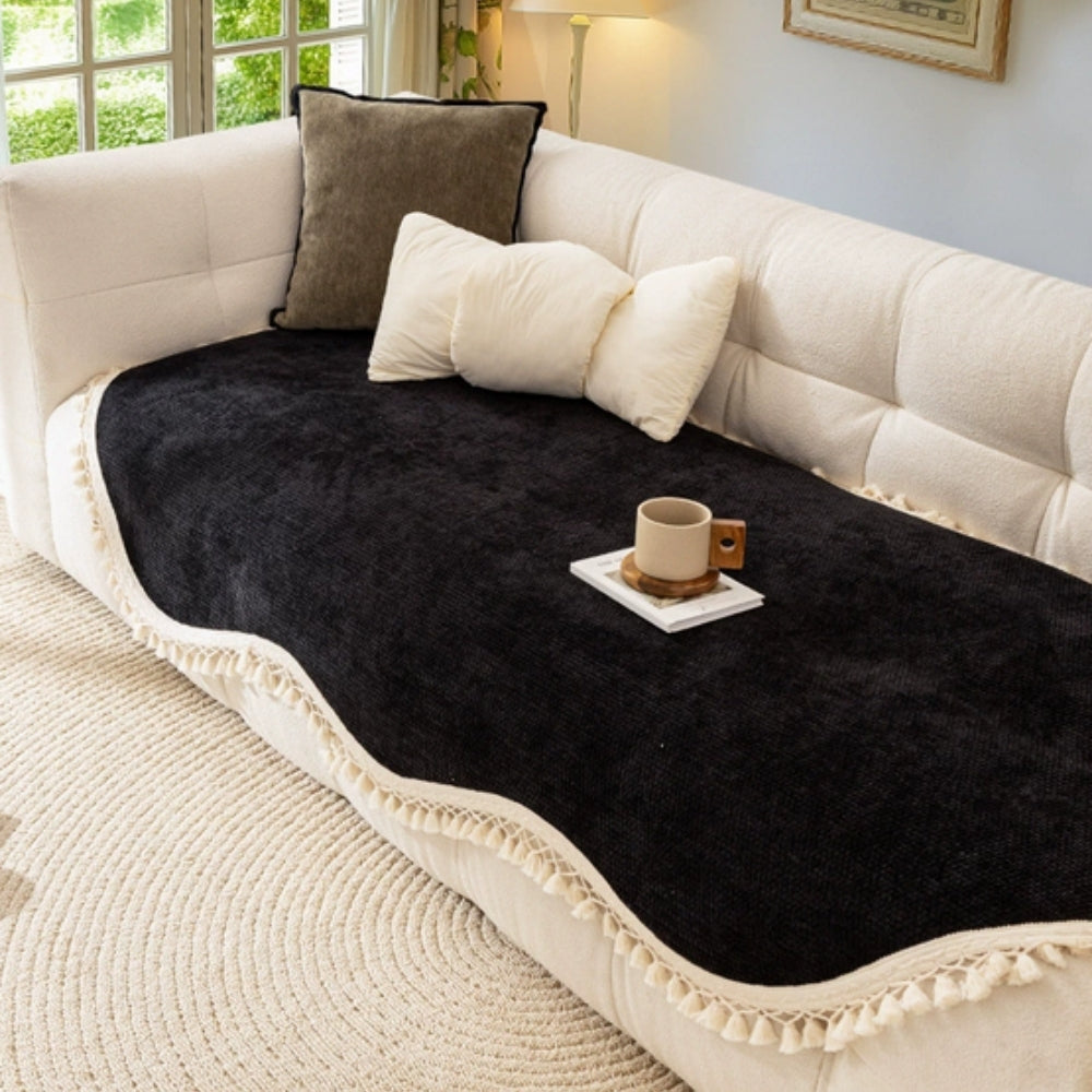 Junips | Luxury Chenille Woven Texture Tassel Sofa Cover