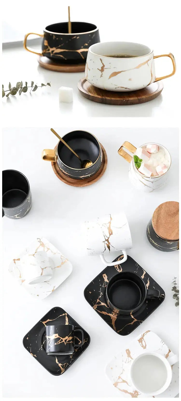 Junips | Marble Pattern Coffee Mug with Gold Decoration