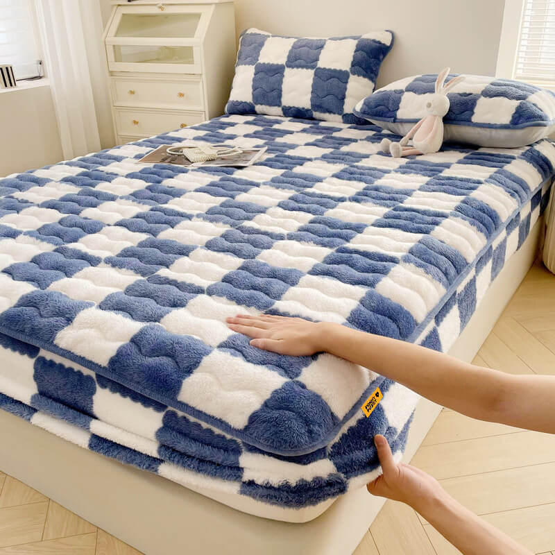 Junips | Milk Velvet Checked Bed Linen Fitted Sheet Mattress Cover