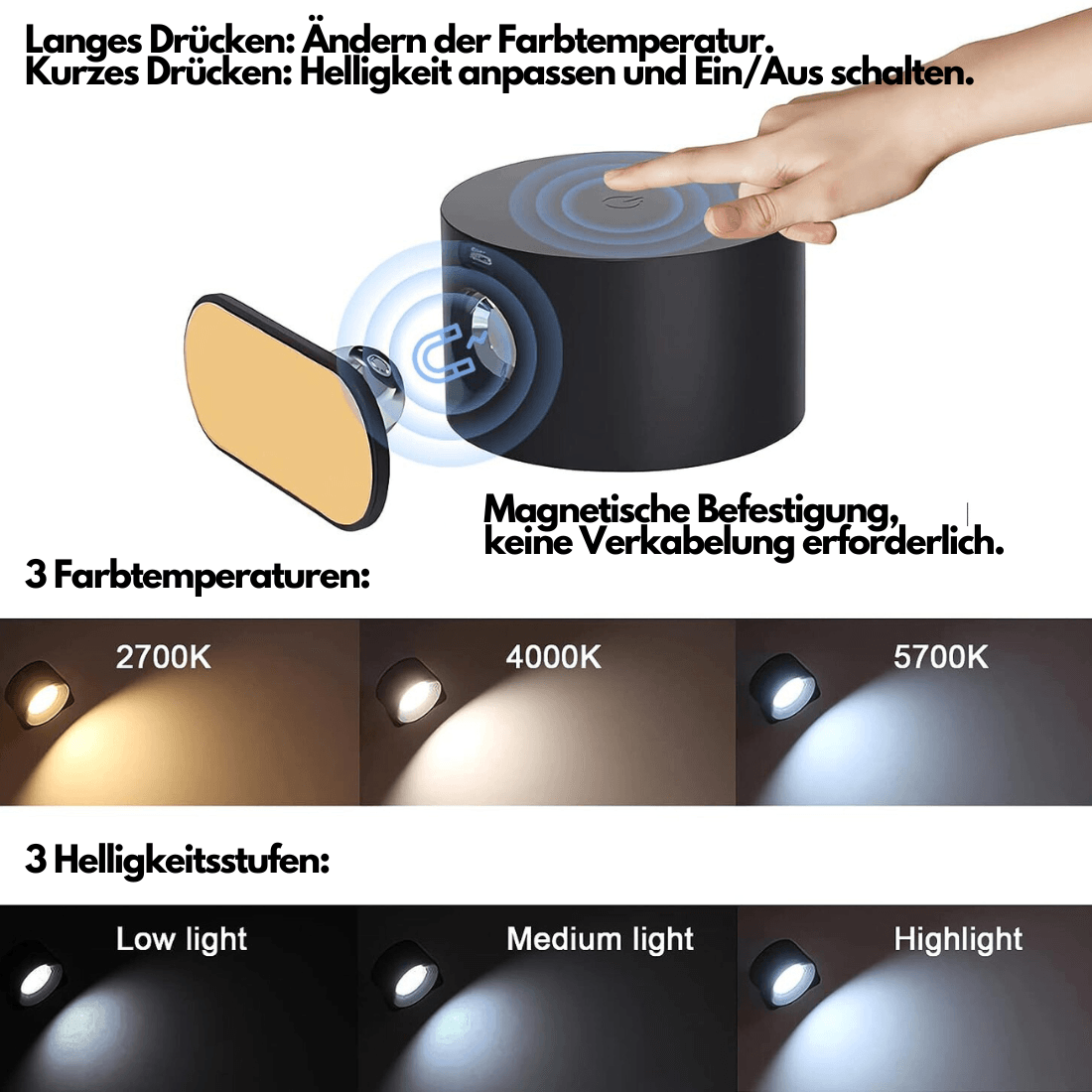 Junips | 360° wireless rechargeable wall light | Versatile LED lighting solution