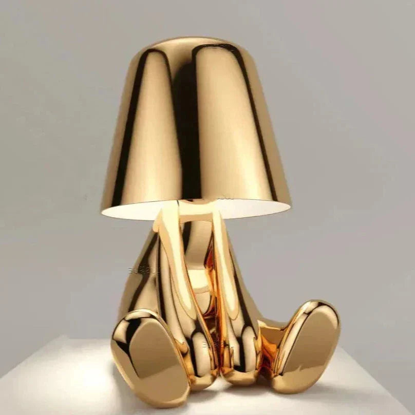 Junips | Golden Man LED Thinking Table Lamp – Playful Nightstand Lamp for Bedroom & Decor