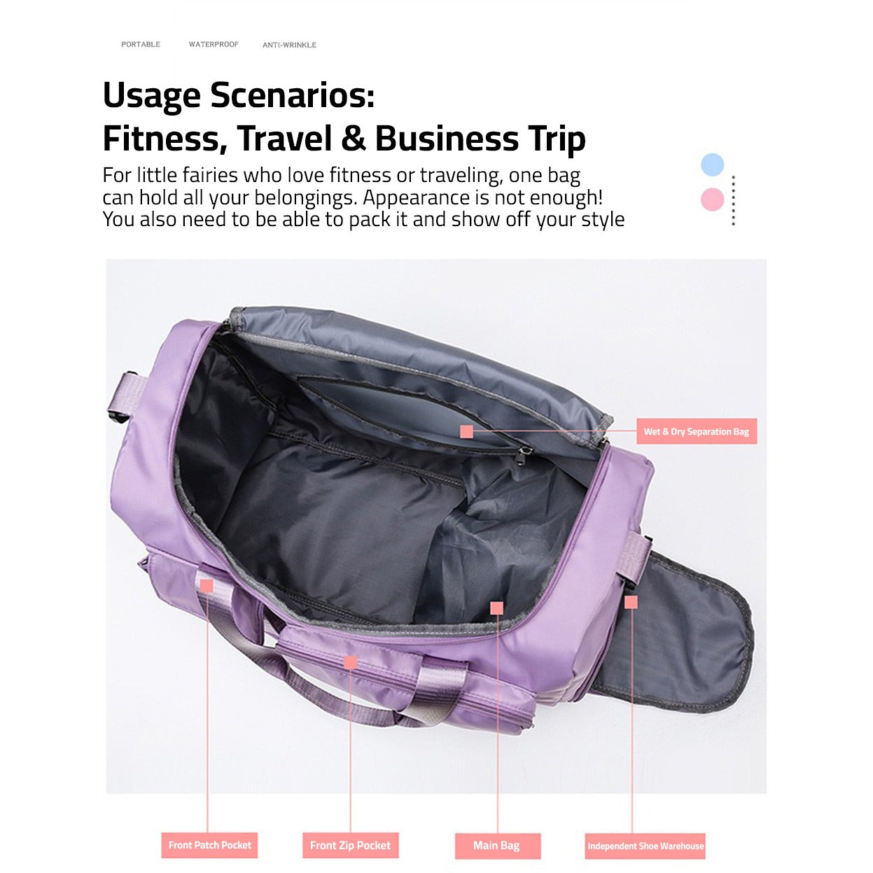 Junips | Multi-Pocket Travel Bag, Sports and Gym Duffle with Separate Shoe Compartment