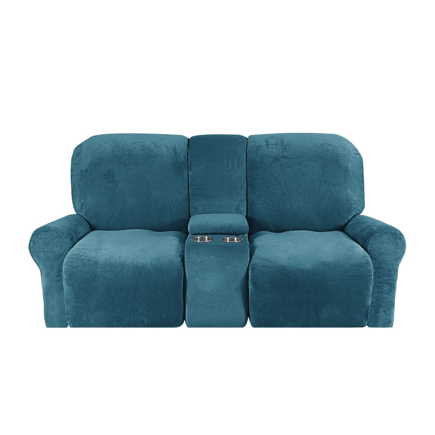 Junips | 2-Seater Recliner Sofa Cover with Cup Holders – Velvet Plush
