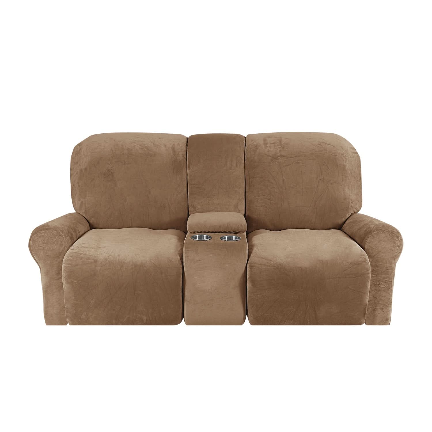Junips | 2-Seater Recliner Sofa Cover with Cup Holders – Velvet Plush