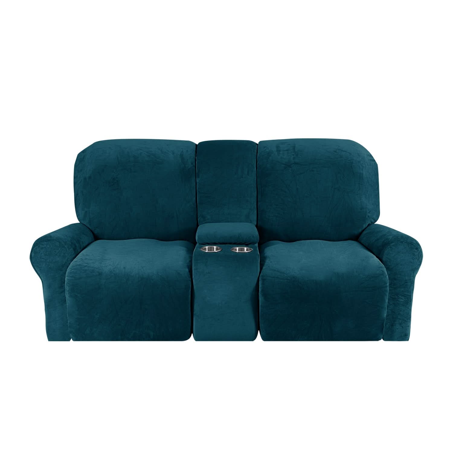 Junips | 2-Seater Recliner Sofa Cover with Cup Holders – Velvet Plush