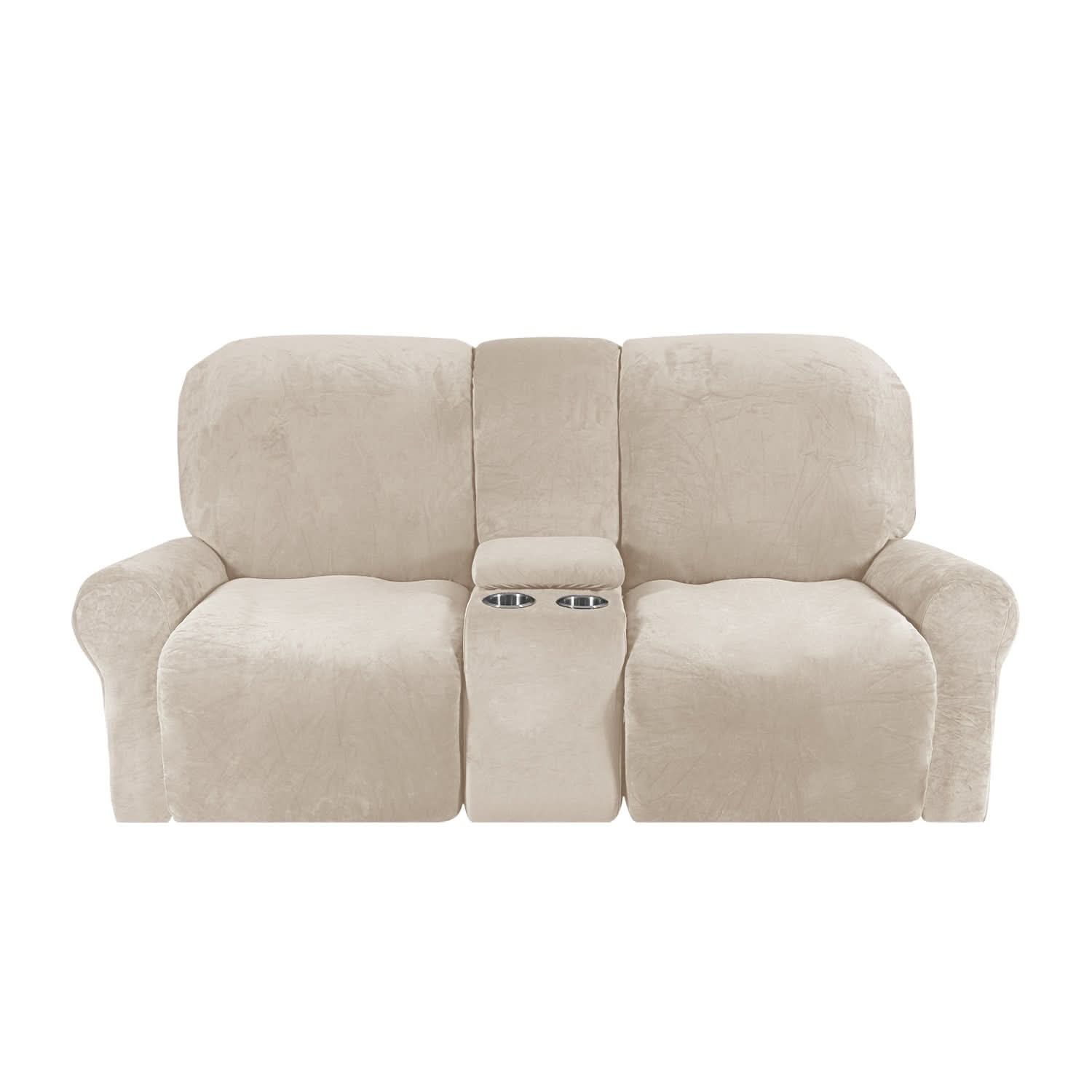 Junips | 2-Seater Recliner Sofa Cover with Cup Holders – Velvet Plush