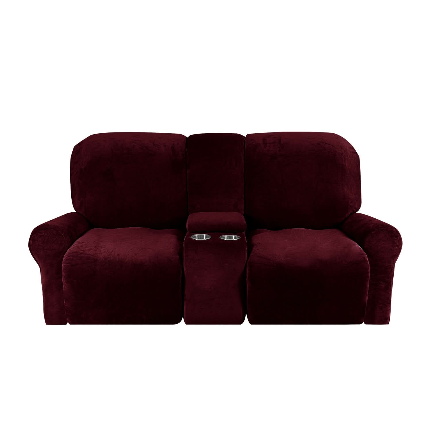 Junips | 2-Seater Recliner Sofa Cover with Cup Holders – Velvet Plush