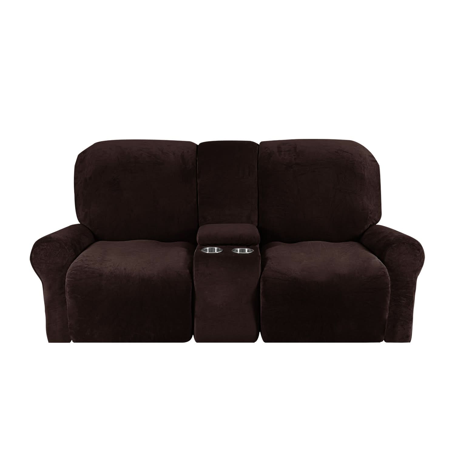Junips | 2-Seater Recliner Sofa Cover with Cup Holders – Velvet Plush