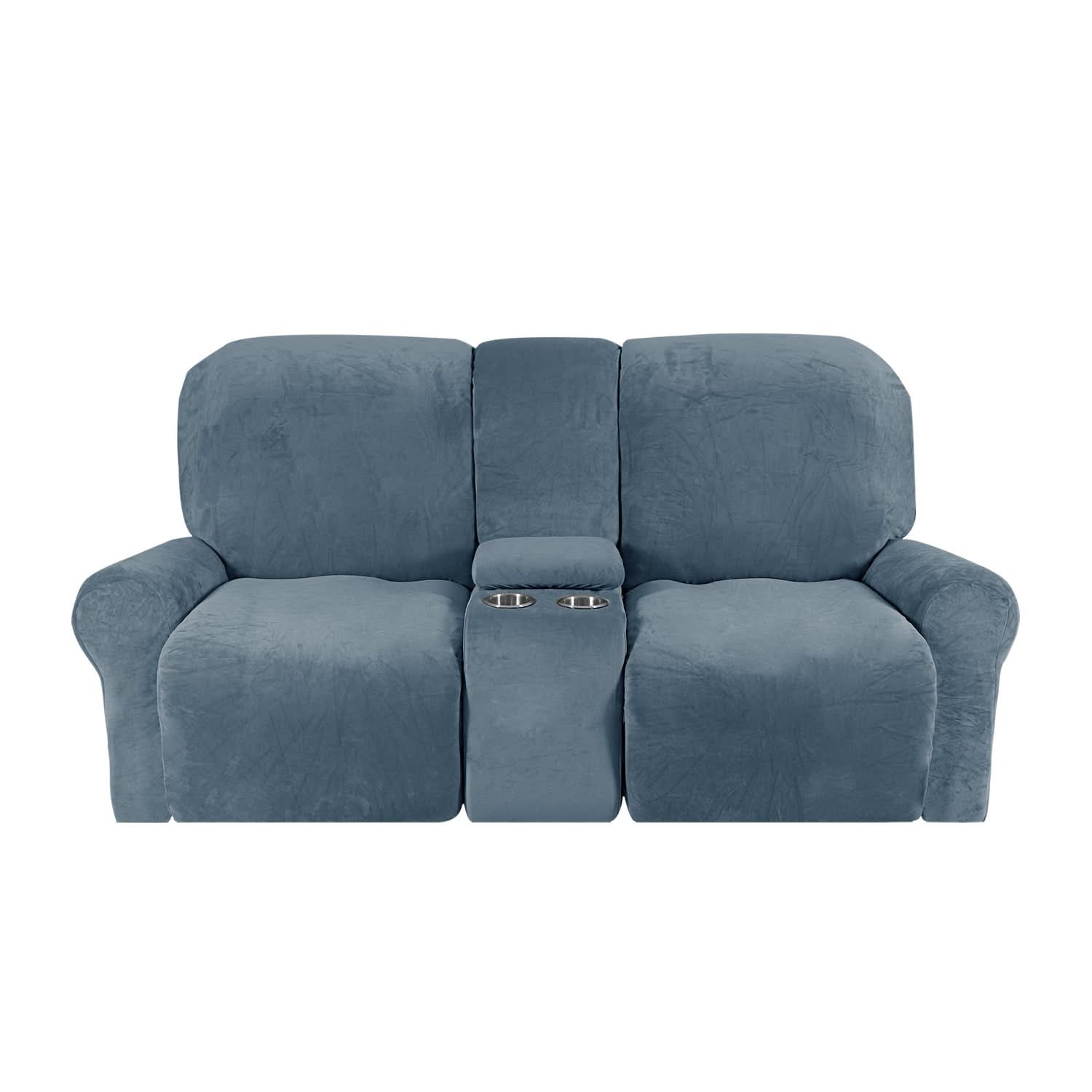 Junips | 2-Seater Recliner Sofa Cover with Cup Holders – Velvet Plush