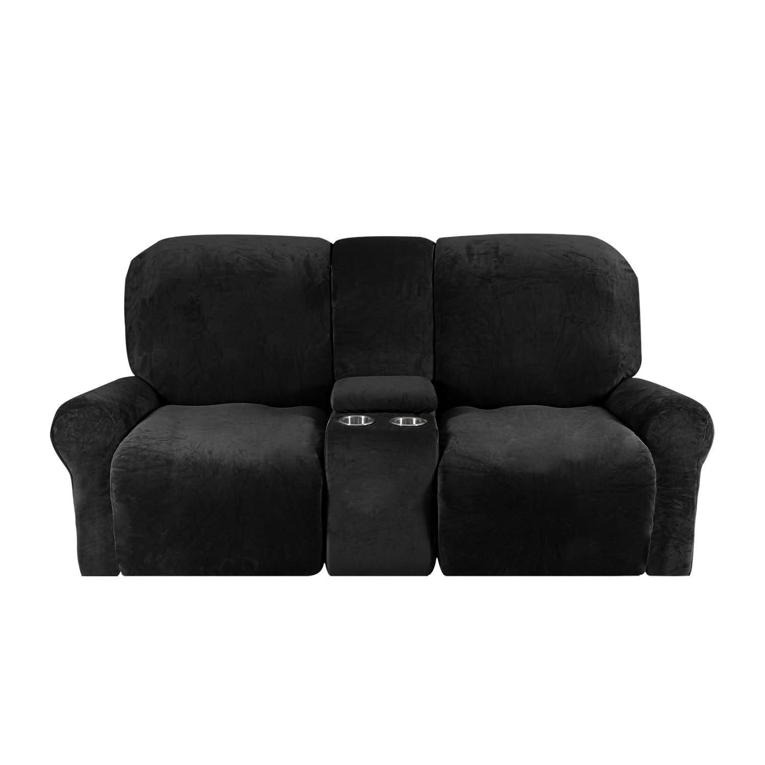 Junips | 2-Seater Recliner Sofa Cover with Cup Holders – Velvet Plush