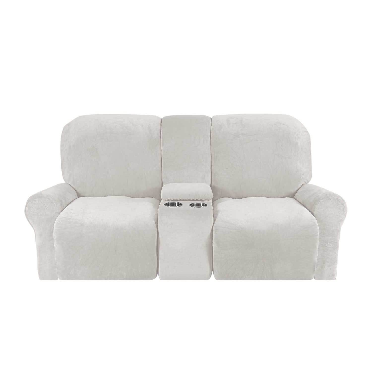 Junips | 2-Seater Recliner Sofa Cover with Cup Holders – Velvet Plush