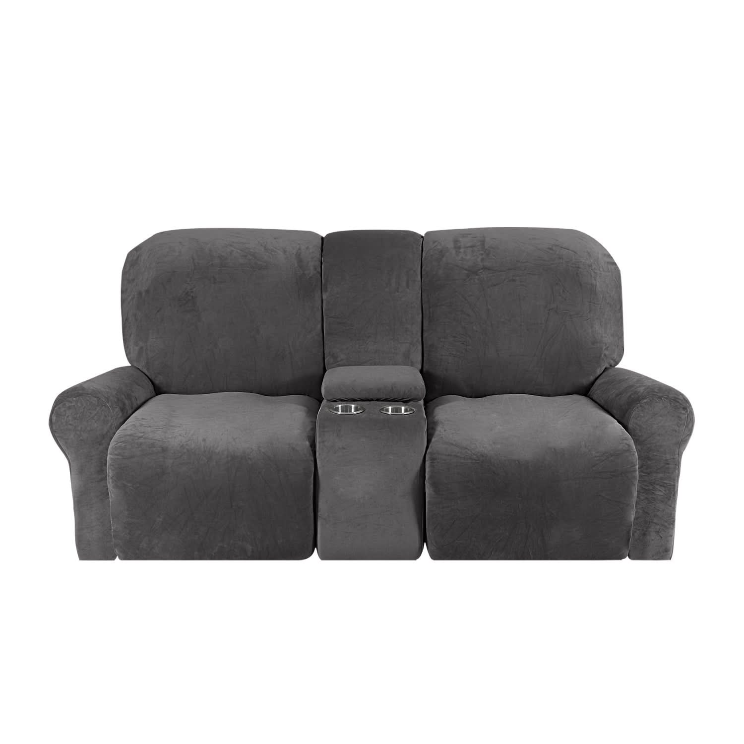 Junips | 2-Seater Recliner Sofa Cover with Cup Holders – Velvet Plush
