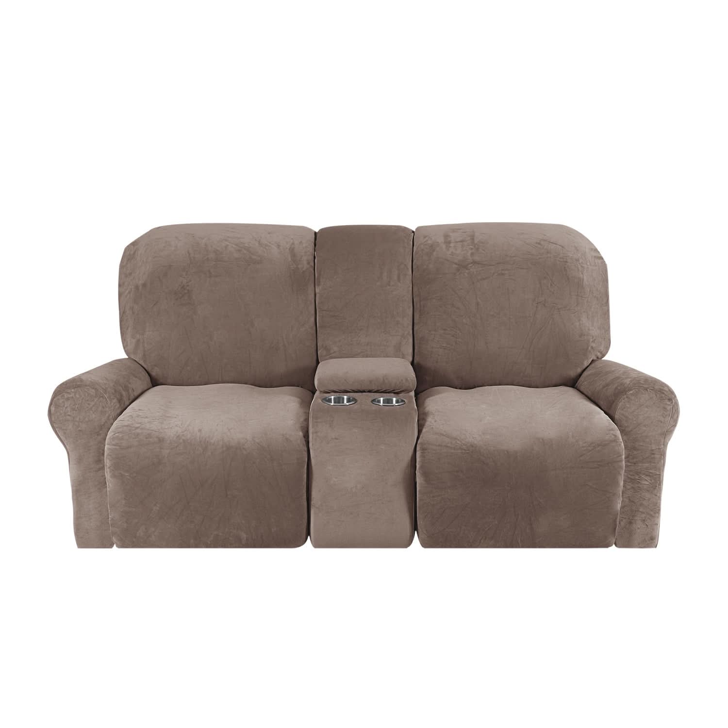 Junips | 2-Seater Recliner Sofa Cover with Cup Holders – Velvet Plush