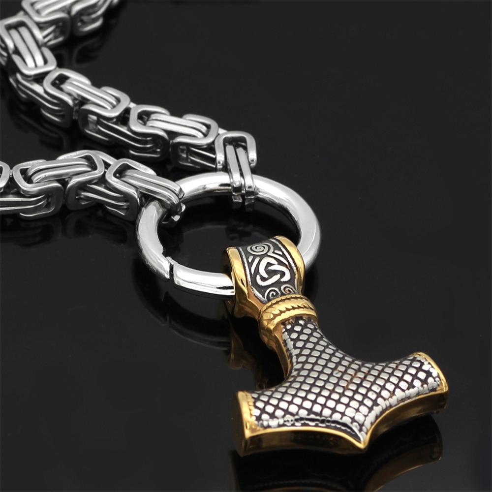 Junips | 60–90 cm Stainless Steel Double Wolf Head & Mjolnir Survival Spirit Necklace/Bracelet