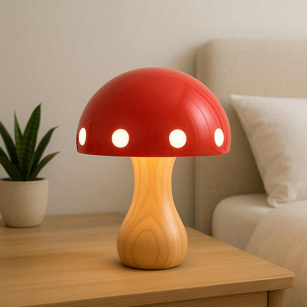 Junips | Modern LED Mushroom Table Lamp – Elegant Accent for Dining Room and Bar, Wood, Resin, Iron, 30 cm Height