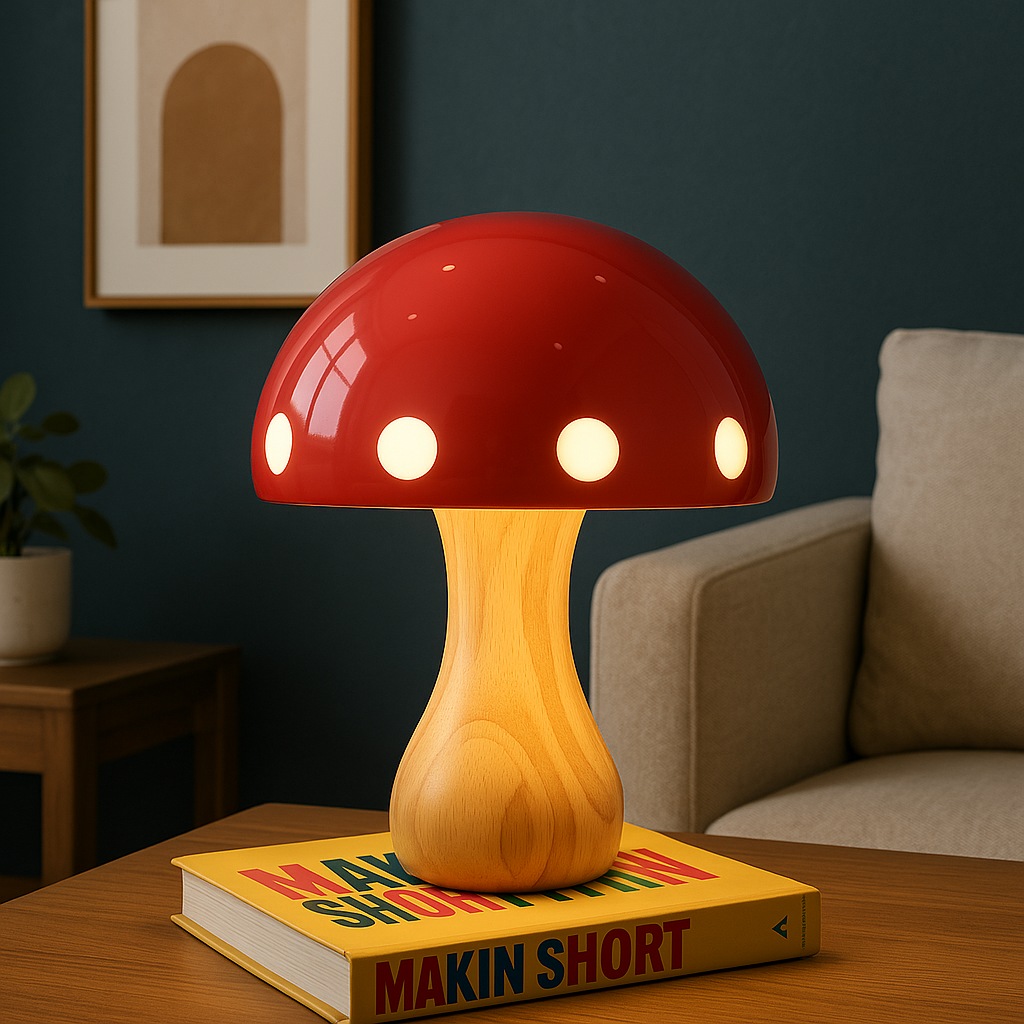 Junips | Modern LED Mushroom Table Lamp – Elegant Accent for Dining Room and Bar, Wood, Resin, Iron, 30 cm Height