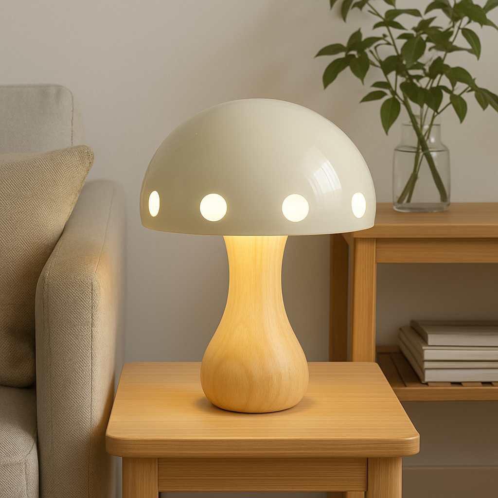 Junips | Modern LED Mushroom Table Lamp – Elegant Accent for Dining Room and Bar, Wood, Resin, Iron, 30 cm Height