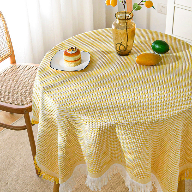 Junips | Waffle Modern Tablecloth, Knitted Fabric Lace Coffee Cloth, Round Tablecloth, Rectangular Tablecloth