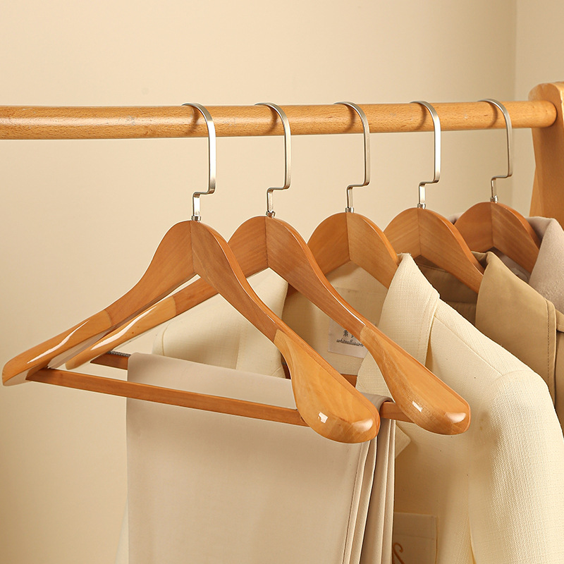 Junips | Luxury Wooden Clothes Hangers | Solid Hardwood Construction | 360° Swivel Chrome-Plated Steel Hooks | Contoured Shoulder Support | Non-Slip Pant Bar | Precision-Polished Smooth Finish