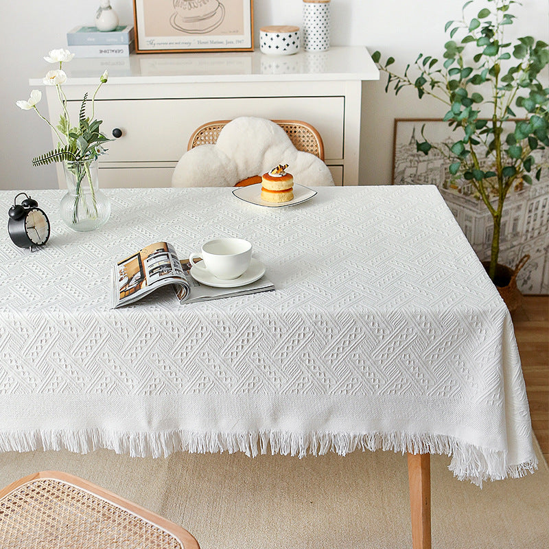 Junips | Waffle Modern Tablecloth, Knitted Fabric Lace Coffee Cloth, Round Tablecloth, Rectangular Tablecloth