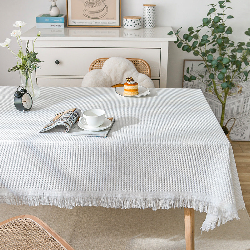 Junips | Waffle Modern Tablecloth, Knitted Fabric Lace Coffee Cloth, Round Tablecloth, Rectangular Tablecloth