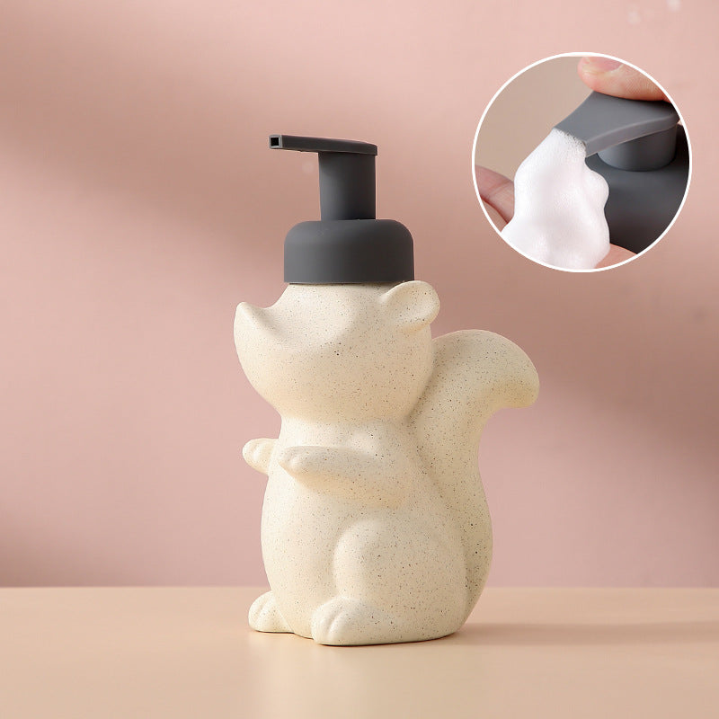 Junips | Ceramic Soap Dispenser, Squirrel Foam Pump Bathroom Bottle, Animal Design, Refillable Reusable Lotion Pump for Bathroom Kitchen, 510ml/17.2oz