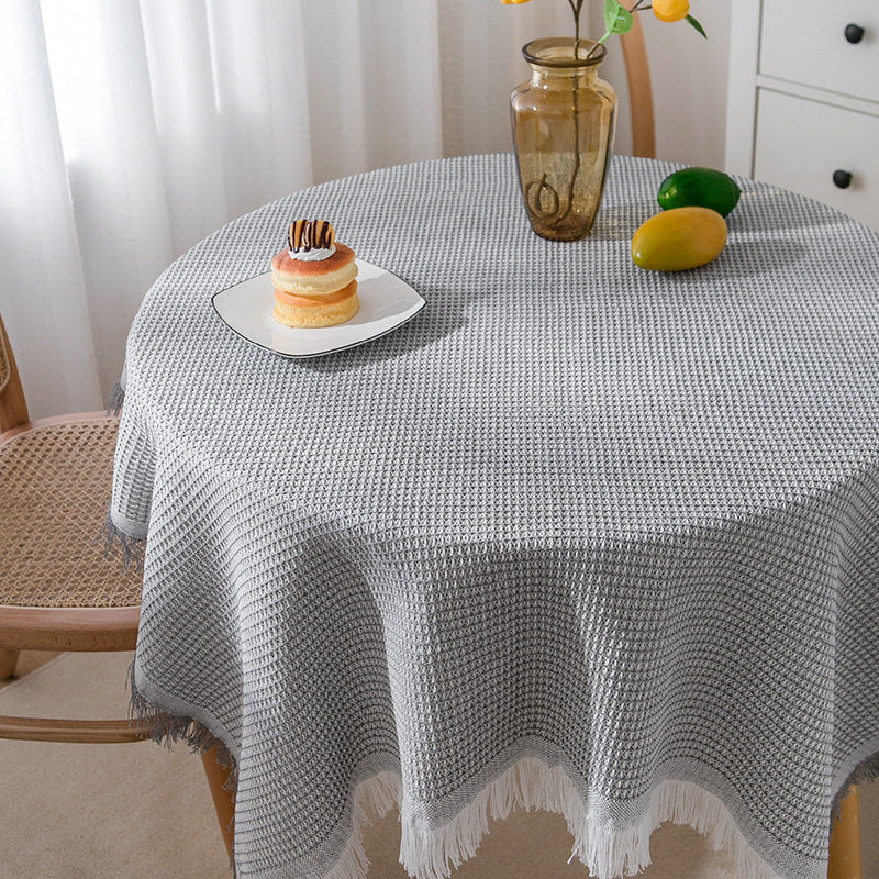 Junips | Waffle Modern Tablecloth, Knitted Fabric Lace Coffee Cloth, Round Tablecloth, Rectangular Tablecloth