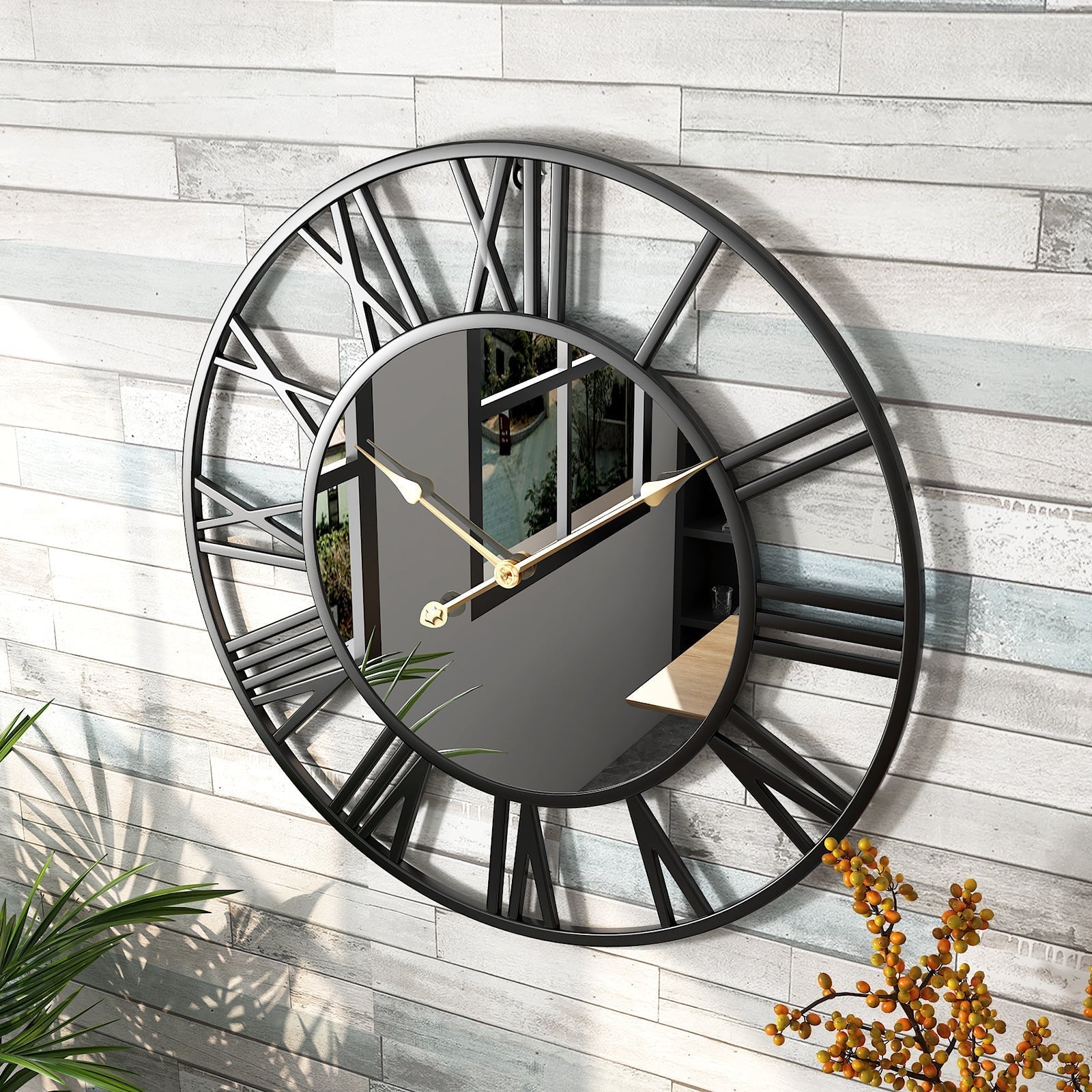Junips | Metal Vintage Large Size Wall Clock with Mirror 39cm
