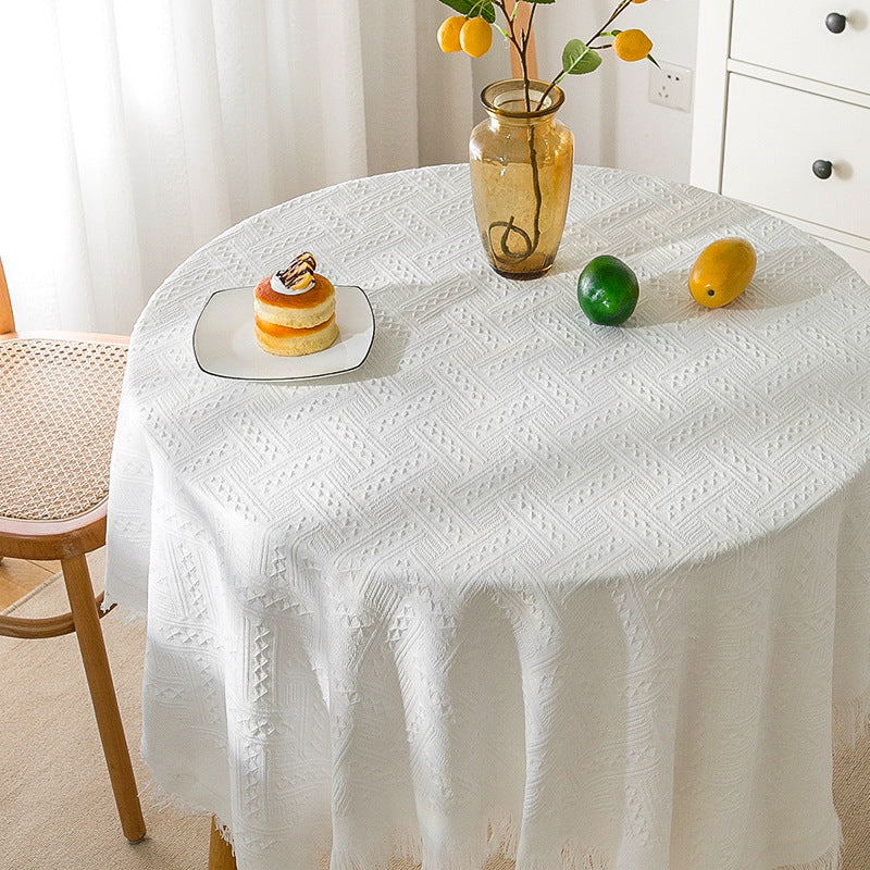 Junips | Waffle Modern Tablecloth, Knitted Fabric Lace Coffee Cloth, Round Tablecloth, Rectangular Tablecloth