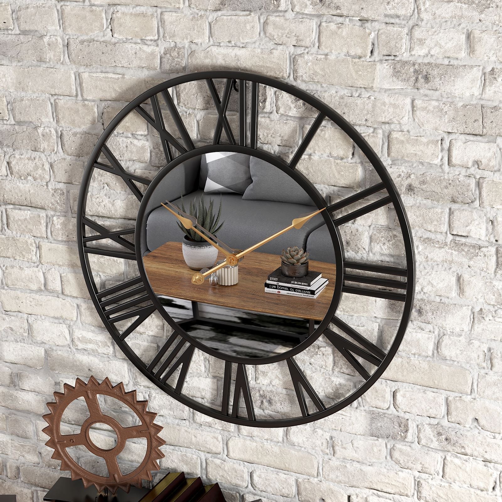 Junips | Metal Vintage Large Size Wall Clock with Mirror 39cm