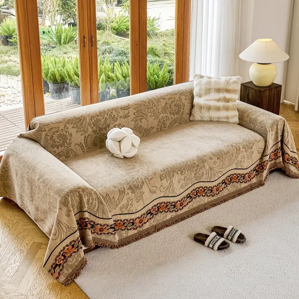 Junips | Floral Tasseled Boho Sofa Cover