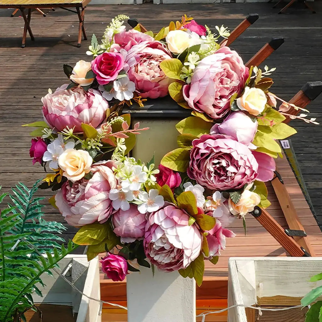 Junips | AutumnGlow Autumn Wreath - Artificial Wreath with Realistic Peonies for Outdoors
