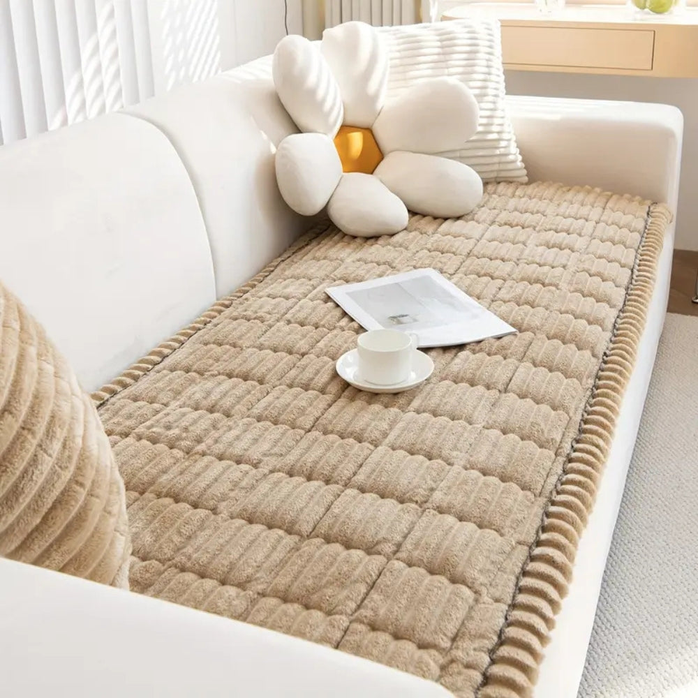 Junips | Plush Pleated Sofa Cover | Non-Slip Thick Flannel Furniture Protector | Machine Washable Microfiber Couch Shield