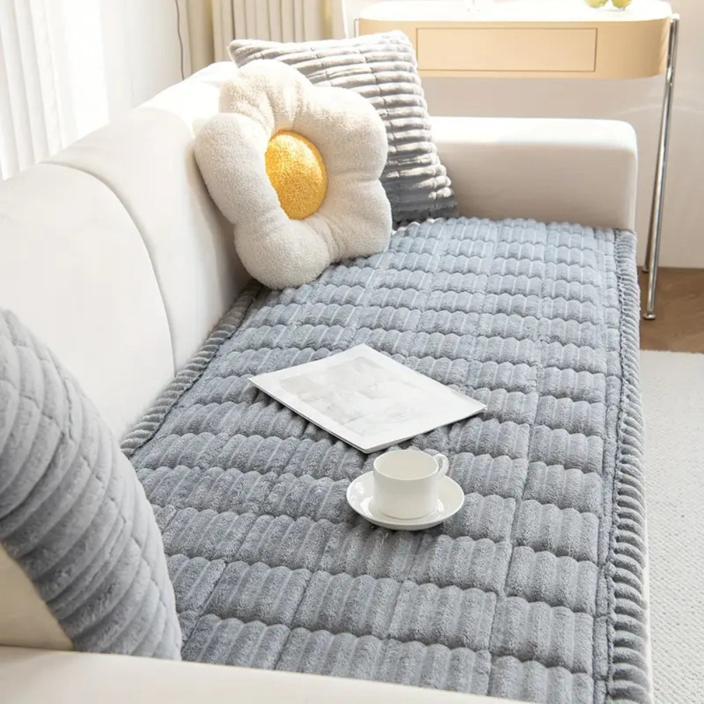 Junips | Plush Pleated Sofa Cover | Non-Slip Thick Flannel Furniture Protector | Machine Washable Microfiber Couch Shield