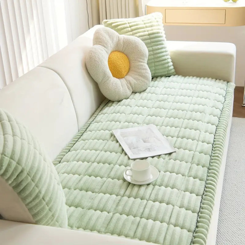 Junips | Plush Pleated Sofa Cover | Non-Slip Thick Flannel Furniture Protector | Machine Washable Microfiber Couch Shield