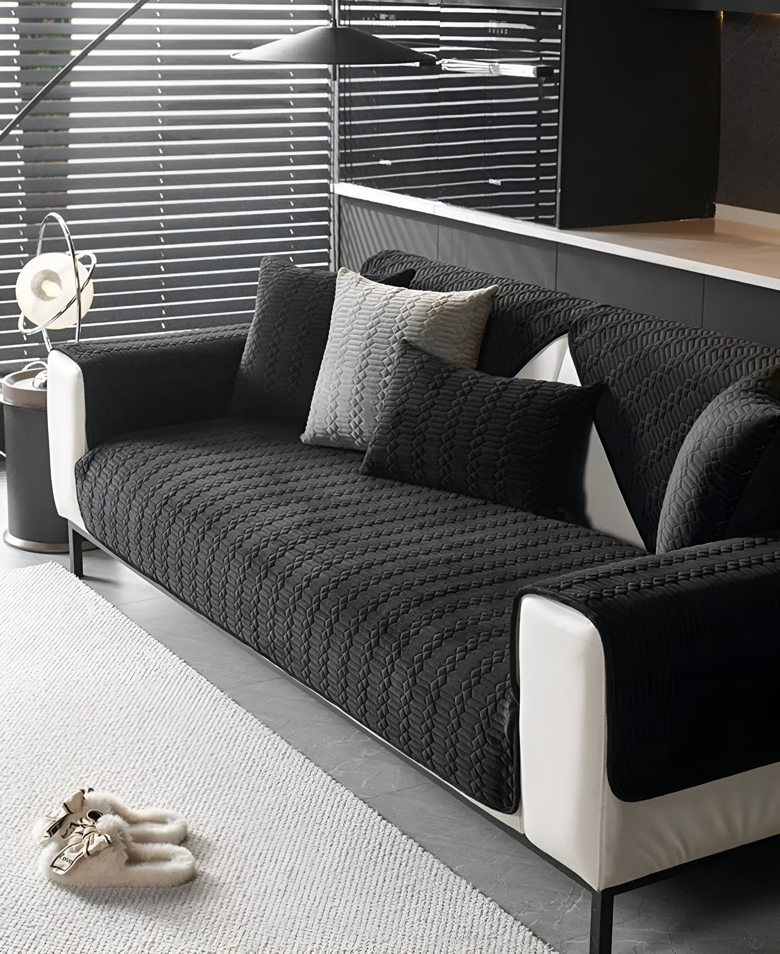 Junips | Premium Plush Velvet Sofa Cover – Luxurious Geometric Pattern with Non-Slip Back