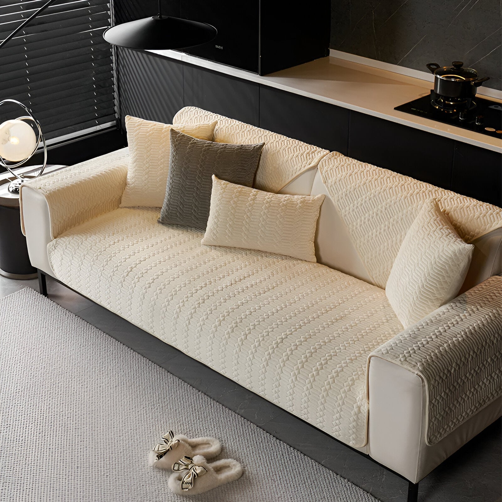 Junips | Premium Plush Velvet Sofa Cover – Luxurious Geometric Pattern with Non-Slip Back