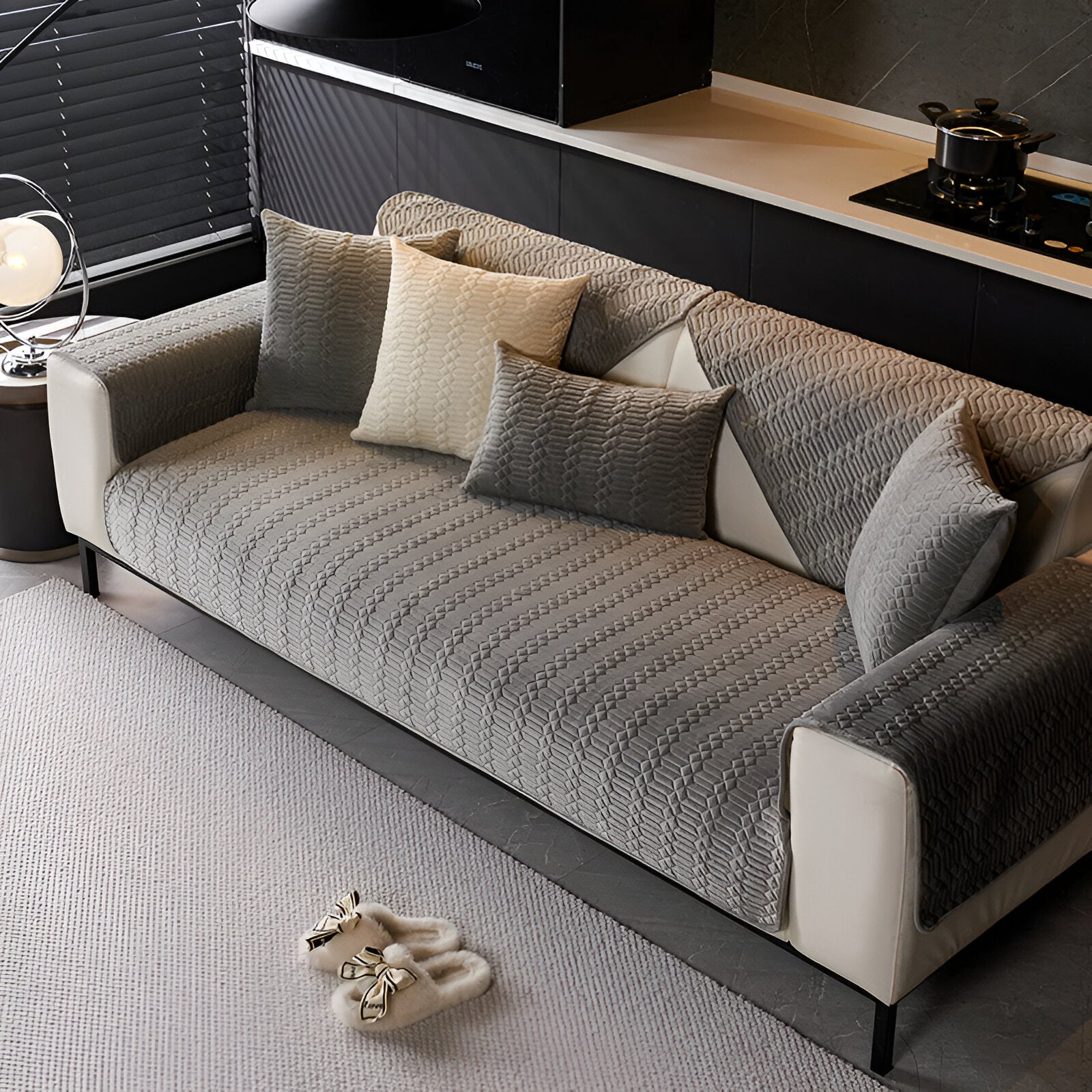 Junips | Premium Plush Velvet Sofa Cover – Luxurious Geometric Pattern with Non-Slip Back