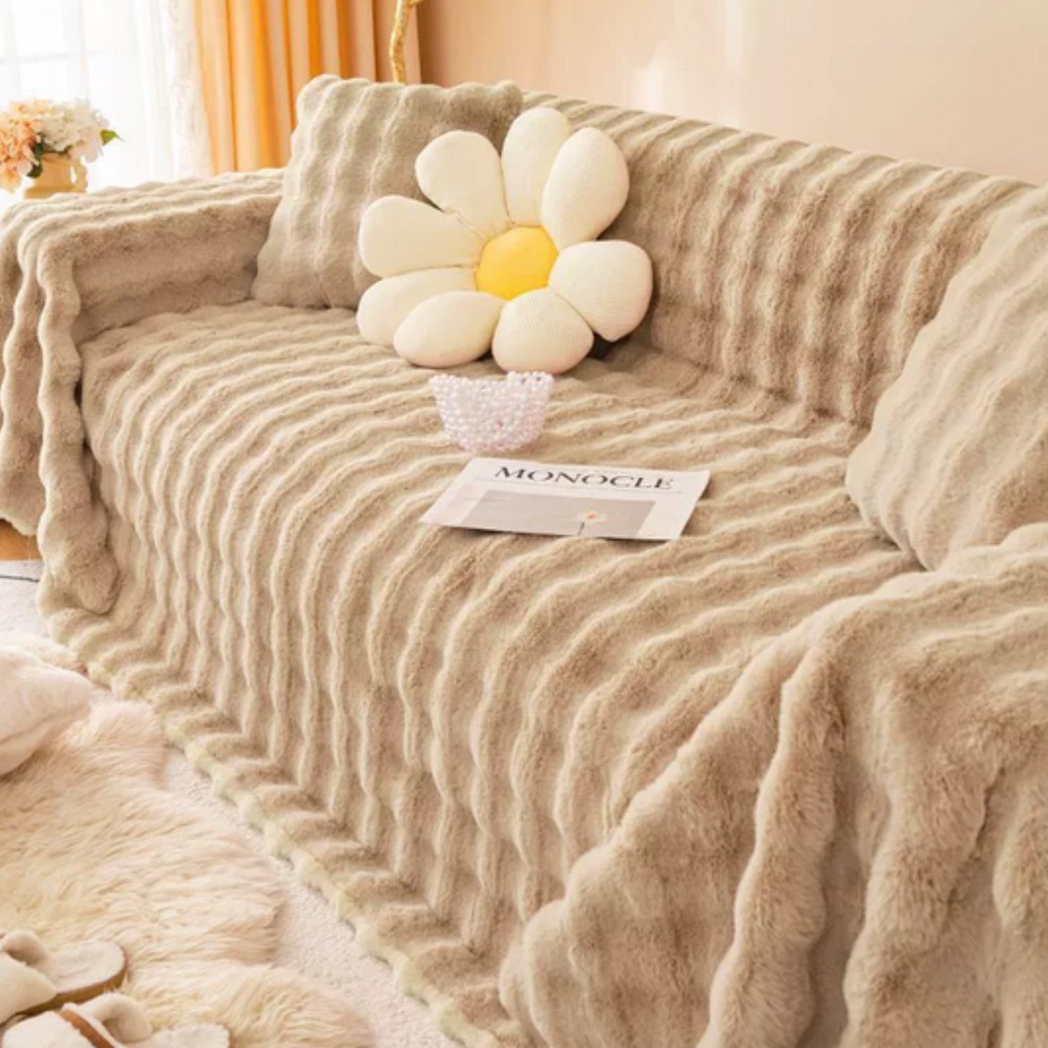 Junips | Rabbit Faux Fur Blanket Soft Sofa Cover