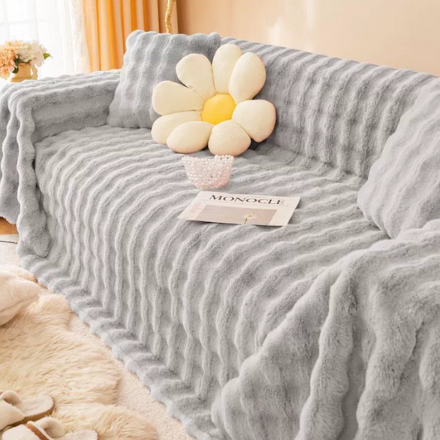 Junips | Rabbit Faux Fur Blanket Soft Sofa Cover