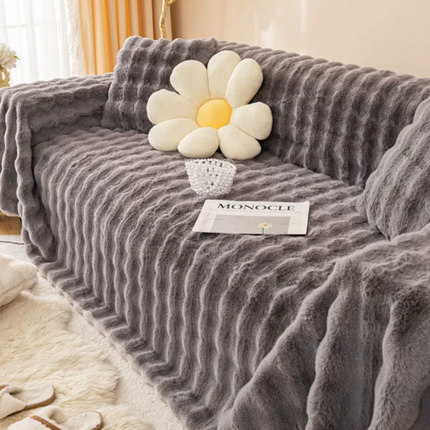 Junips | Rabbit Faux Fur Blanket Soft Sofa Cover