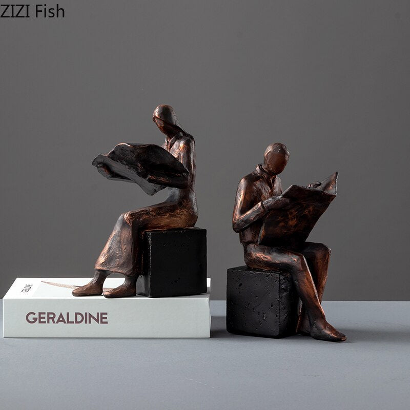 Junips | Reader Sculpture Book Stand Book Support Abstract Character Resin Statue Desk Decoration Figurines Statuette Nordic Home Décor