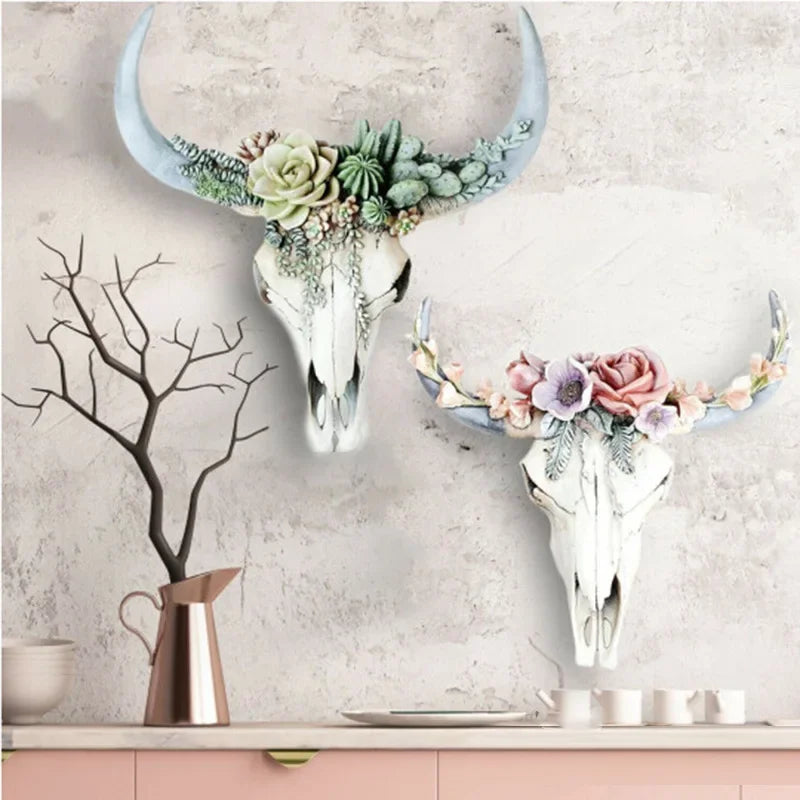 Junips | Cow Skull - Bully - Wall Decoration with Flowers - Resin Home Decor