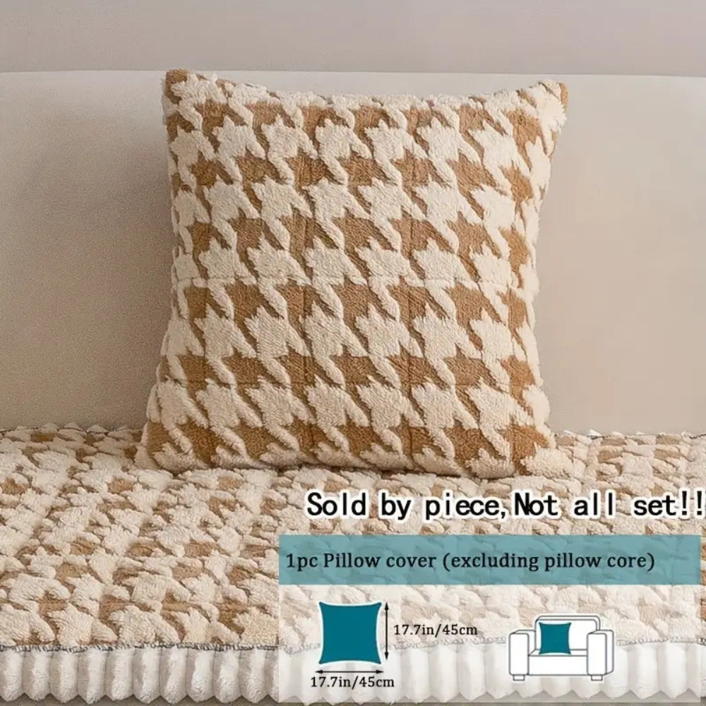 Junips | Colourful Plush Houndstooth Sofa Cover and Cushion Cover