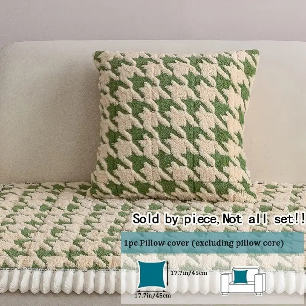 Junips | Colourful Plush Houndstooth Sofa Cover and Cushion Cover