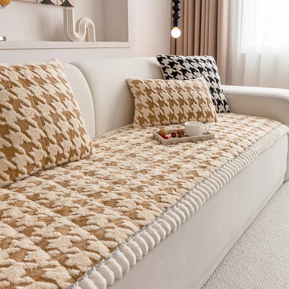 Junips | Colourful Plush Houndstooth Sofa Cover and Cushion Cover